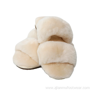 Sheepskin Double Straps Fuzzy Slide Scuff